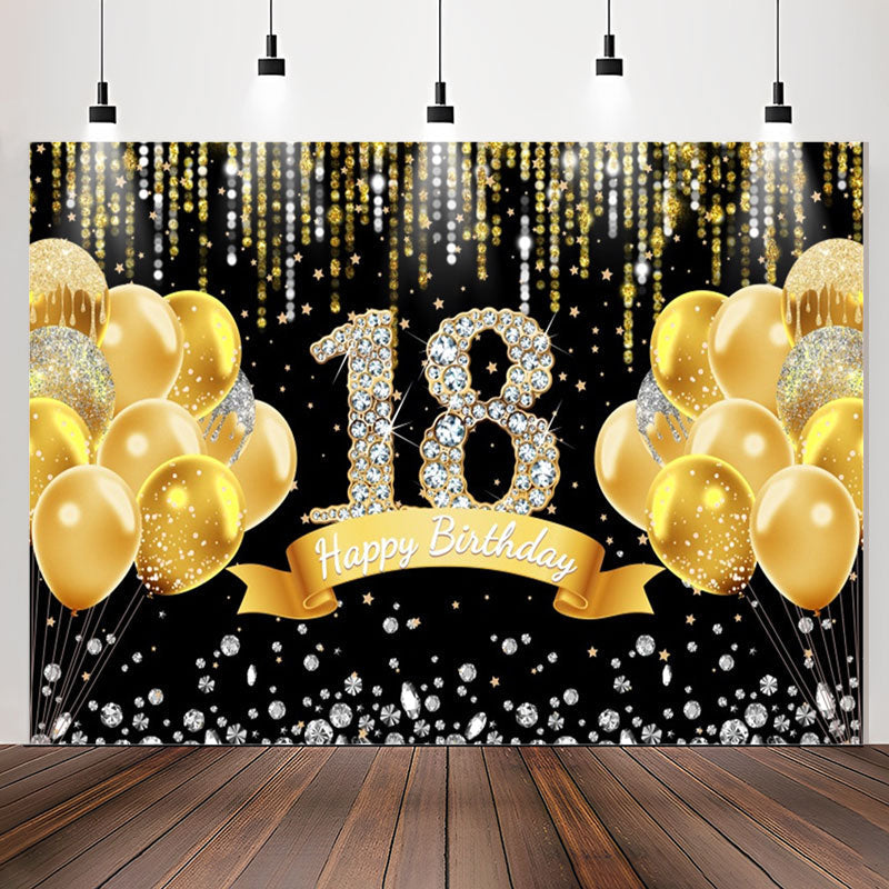 Lofaris Gold Balloons Diamond Black 18Th Birthday Backdrop