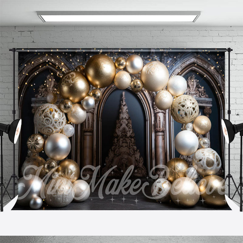 Lofaris Gold Balloons Luxury Black Arch Wall Christmas Backdrop