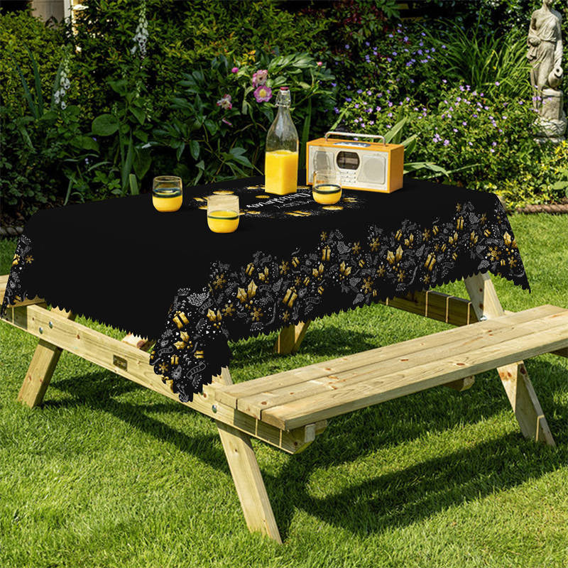 Lofaris Gold Bauble Stars Gift Christmas Black Tablecloth