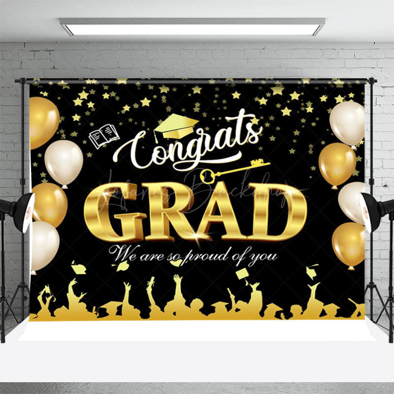 Lofaris Gold Beige Balloon Stars Bokeh Graduation Backdrop