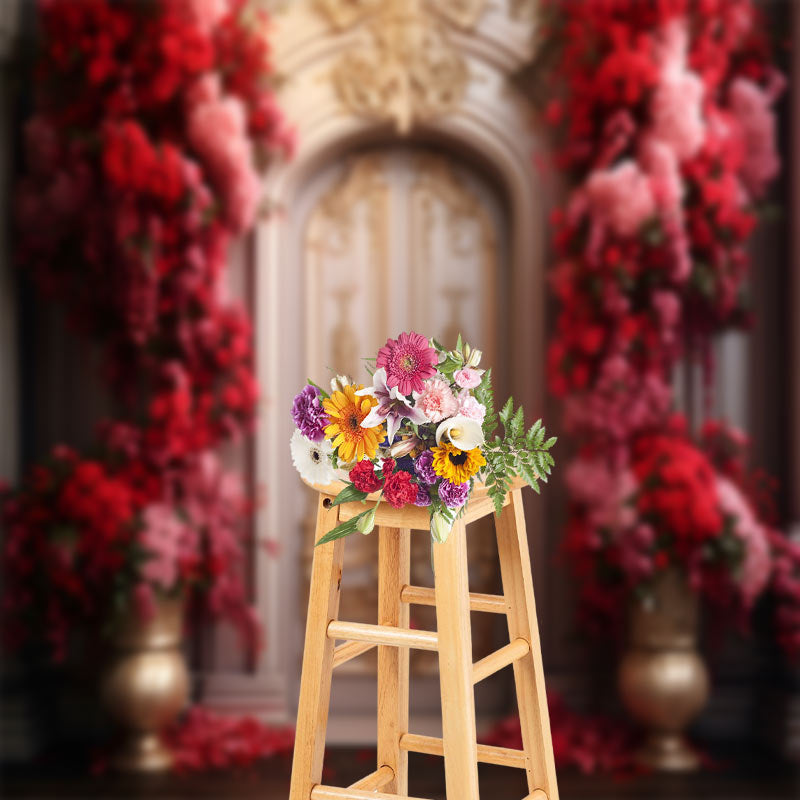 Lofaris Gold Beige Luxury Door Red Rose Vase Photo Backdrop