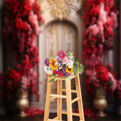 Lofaris Gold Beige Luxury Door Red Rose Vase Photo Backdrop