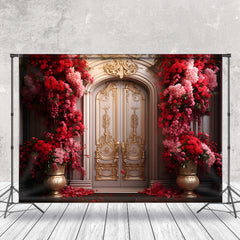 Lofaris Gold Beige Luxury Door Red Rose Vase Photo Backdrop
