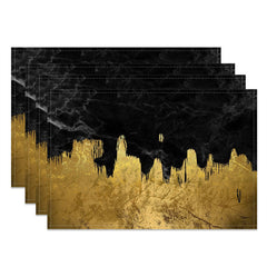 Lofaris Gold Black Abstract Fabric Dining Set Of 4 Placemats