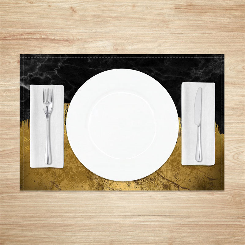 Lofaris Gold Black Abstract Fabric Dining Set Of 4 Placemats