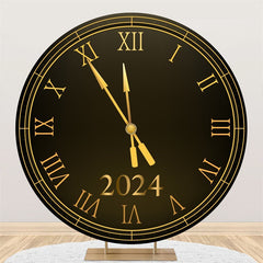 Lofaris Gold Black Clock 2024 Circle Happy New Year Backdrop