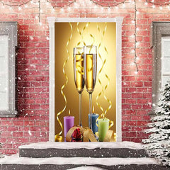 Lofaris Gold Champagne Ribbon Candle New Year Door Cover