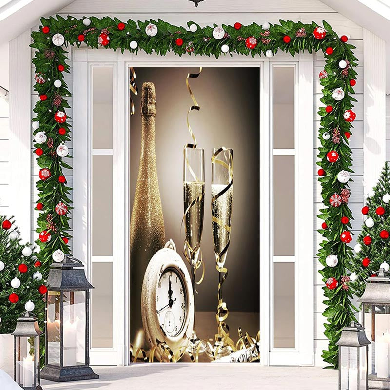 Lofaris Gold Champagne Ribbon Clock New Year Door Cover
