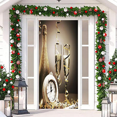 Lofaris Gold Champagne Ribbon Clock New Year Door Cover