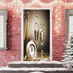 Lofaris Gold Champagne Ribbon Clock New Year Door Cover