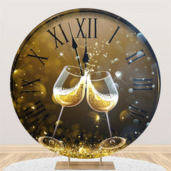 Lofaris Gold Clock Bokeh Champagne Round New Year Backdrop