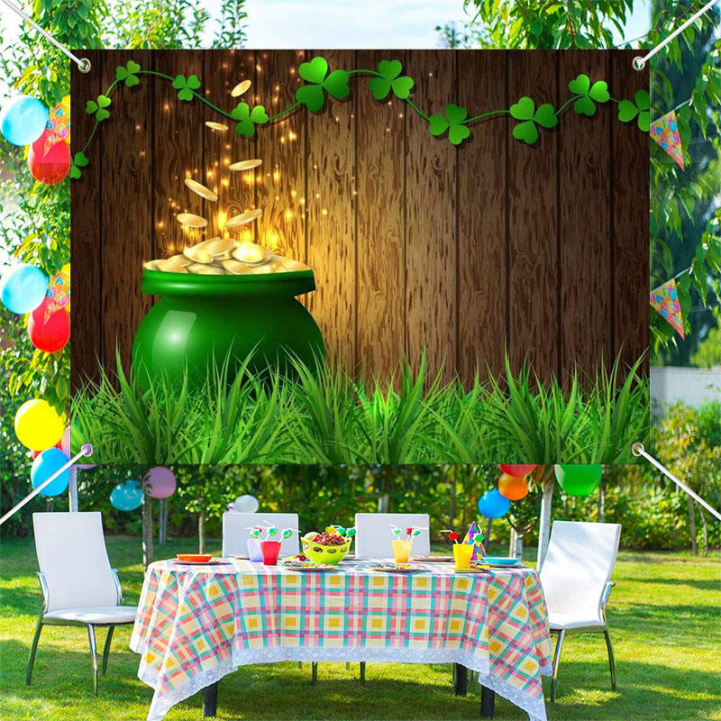 Lofaris Gold Coins Wood Board Grass St Patricks Day Backdrop