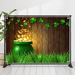 Lofaris Gold Coins Wood Board Grass St Patricks Day Backdrop