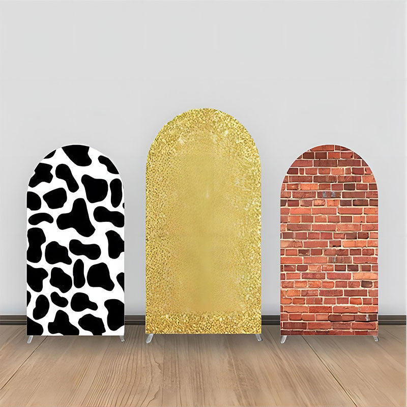 Lofaris Gold Cow Pattern Red Brick Wall Arch Backdrop Kit