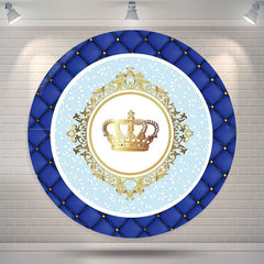 Lofaris Gold Crown Blue Birthday Party Round Backdrop Cover