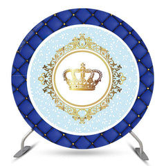 Lofaris Gold Crown Blue Birthday Party Round Backdrop Cover
