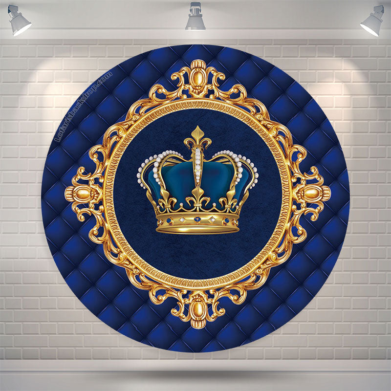 Lofaris Gold Crown Blue Girl Birthday Party Round Backdrop