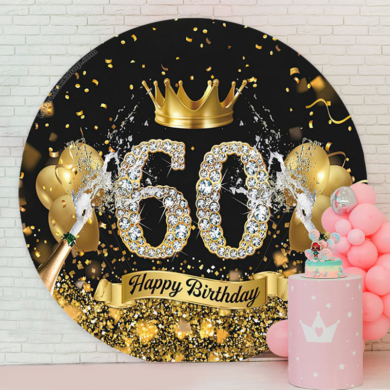 Lofaris Gold Crown Champagne Round 60th Birthday Backdrop
