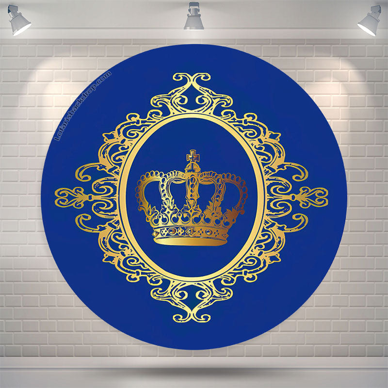 Lofaris Gold Crown Royal Blue Birthday Party Round Backdrop
