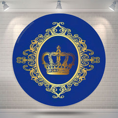 Lofaris Gold Crown Royal Blue Birthday Party Round Backdrop