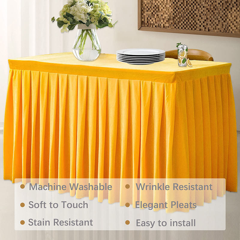 Lofaris Gold Fitted Velvet Rectangle Table Skirts Cover