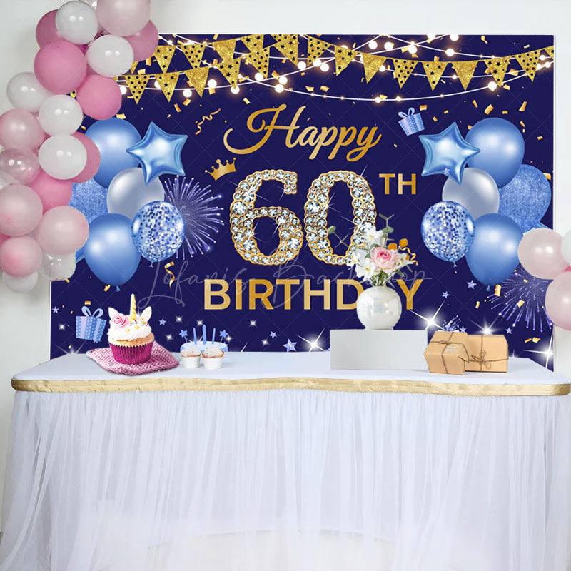 Lofaris Gold Flags Blue Happy 60th Birthday Backdrop