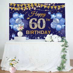 Lofaris Gold Flags Blue Happy 60th Birthday Backdrop