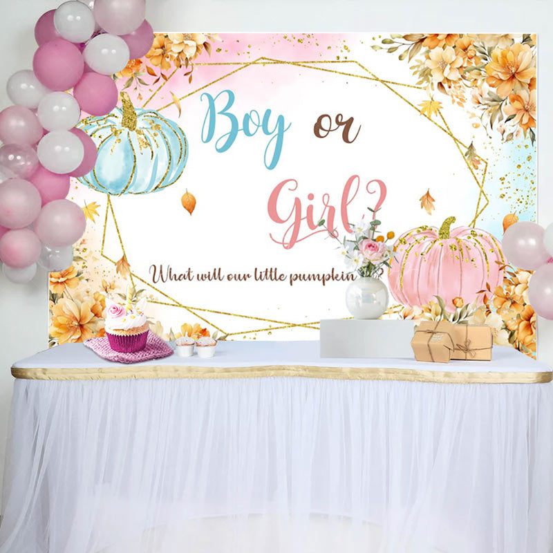Lofaris Gold Flower Boy or Girl Pumpkins Gender Reveal Backdrop