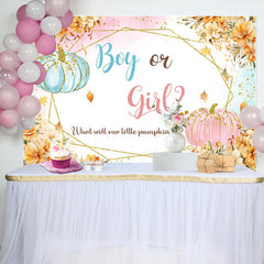 Lofaris Gold Flower Boy or Girl Pumpkins Gender Reveal Backdrop