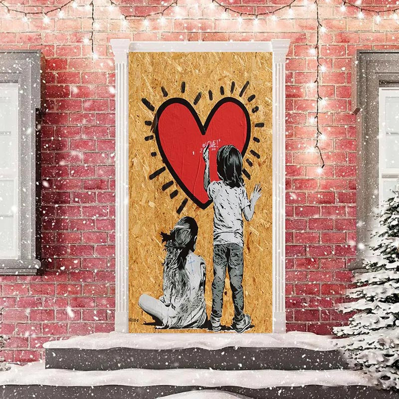 Lofaris Gold Foil Caricature Love Valentines Day Door Cover