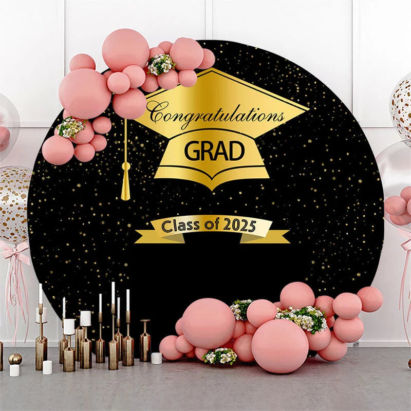 Lofaris Gold Glitter And Black Class Of 2025 Graduation Backdrop