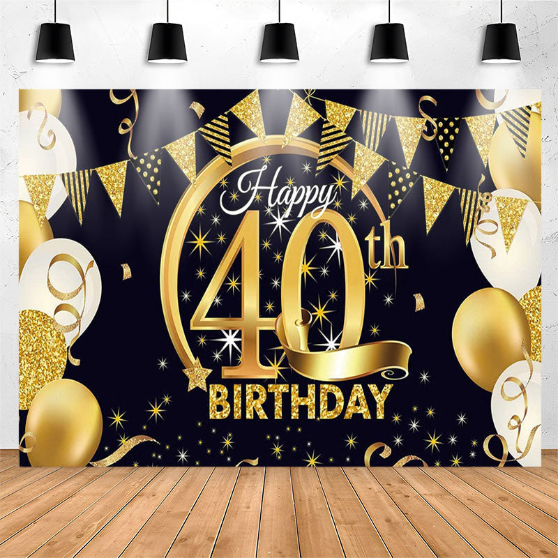 Lofaris Gold Glitter Balloon Happy 40th Birthday Backdrop
