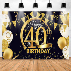 Lofaris Gold Glitter Balloon Happy 40th Birthday Backdrop