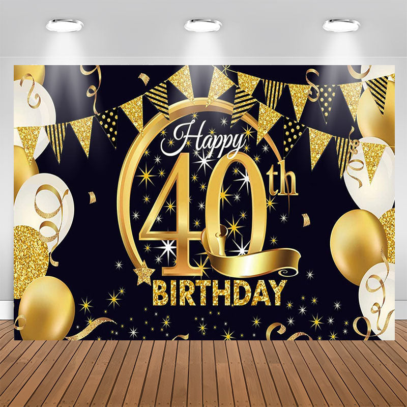 Lofaris Gold Glitter Balloon Happy 40th Birthday Backdrop