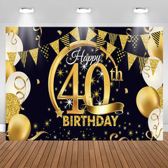 Lofaris Gold Glitter Balloon Happy 40th Birthday Backdrop