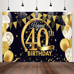 Lofaris Gold Glitter Balloon Happy 40th Birthday Backdrop