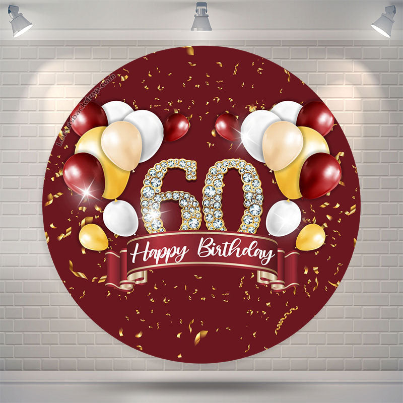 Lofaris Gold Glitter Balloon Red Round 60th Birthday Backdrop