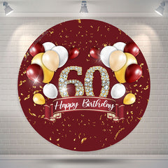 Lofaris Gold Glitter Balloon Red Round 60th Birthday Backdrop