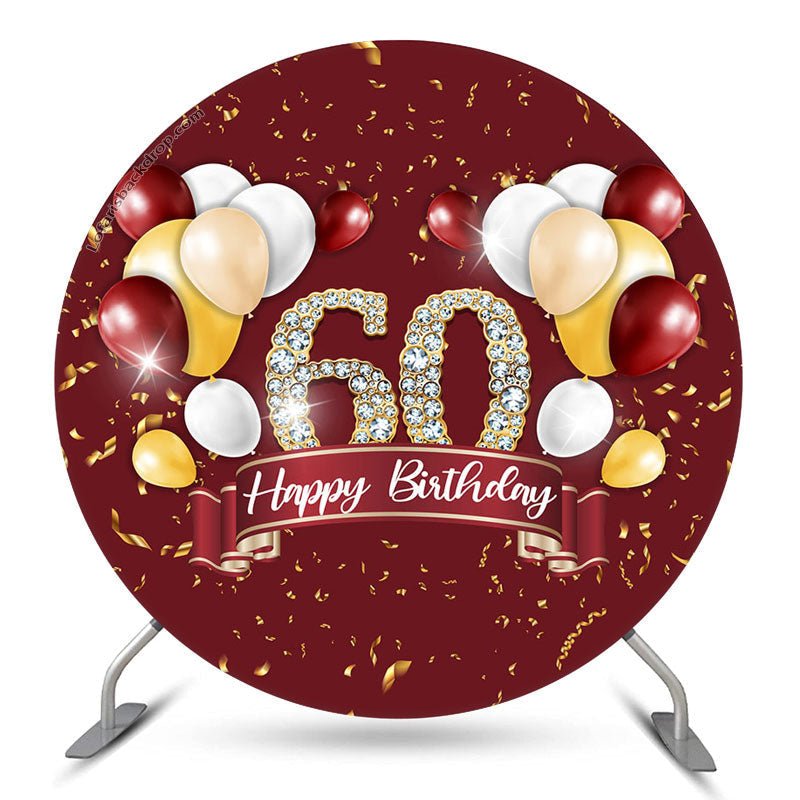 Lofaris Gold Glitter Balloon Red Round 60th Birthday Backdrop