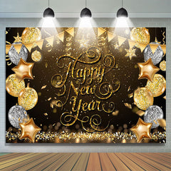 Lofaris Gold Glitter Balloon Sequin Happy New Year Backdrop