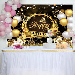 Lofaris Gold Glitter Balloons Crown Happy Birthday Backdrop