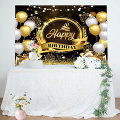 Lofaris Gold Glitter Balloons Crown Happy Birthday Backdrop
