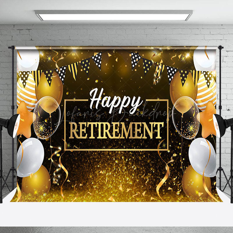 Lofaris Gold Glitter Balloons Flag Happy Retirement Backdrop