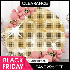 (Ship In 24HR) Gold Glitter Bokeh Round Birthday Backdrop For Girl