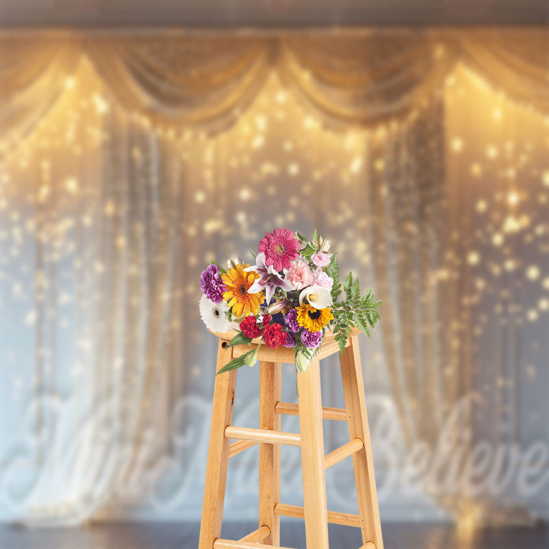 Lofaris Gold Glitter Bokeh White Retro Wall Photo Backdrop