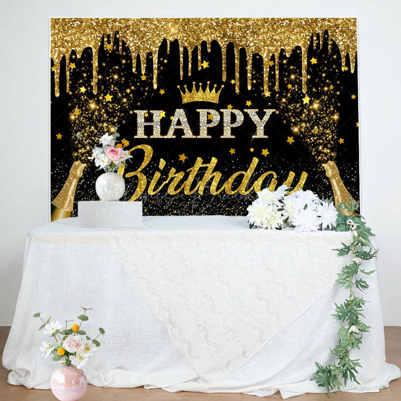 Lofaris Gold Glitter Crown Champagne Birthday Party Backdrop