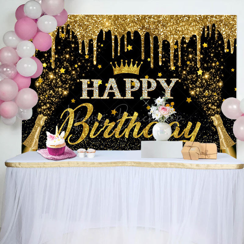 Lofaris Gold Glitter Crown Champagne Birthday Party Backdrop