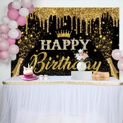 Lofaris Gold Glitter Crown Champagne Birthday Party Backdrop