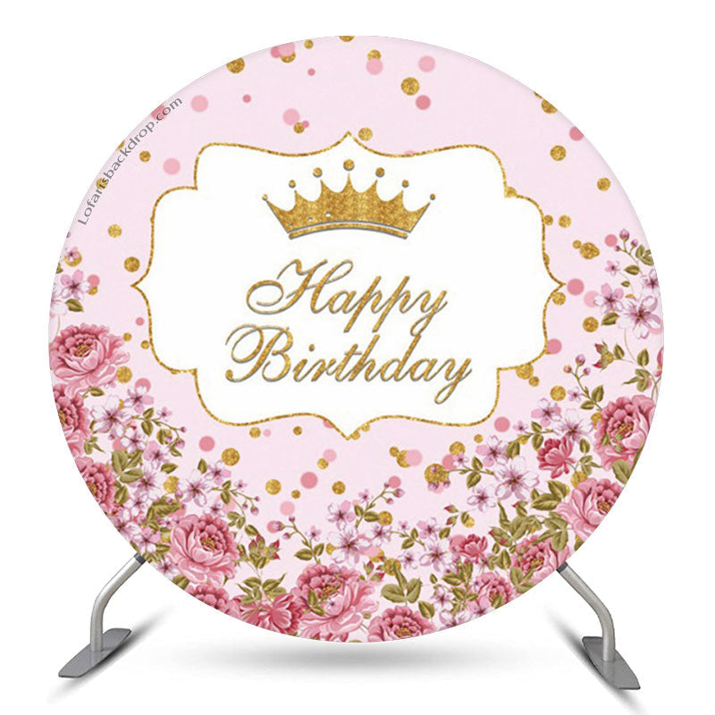 Lofaris Gold Glitter Floral Circle Girl Birthday Backdrop