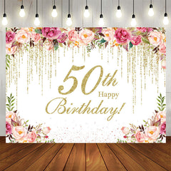 Lofaris Gold Glitter Flower 50th Birthday Backdrop For Women
